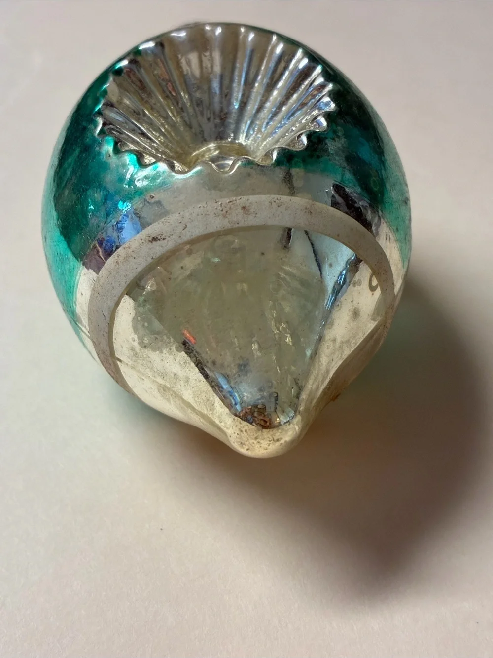 Shimmering Teardrop Glass Ornament in Aqua and Silver